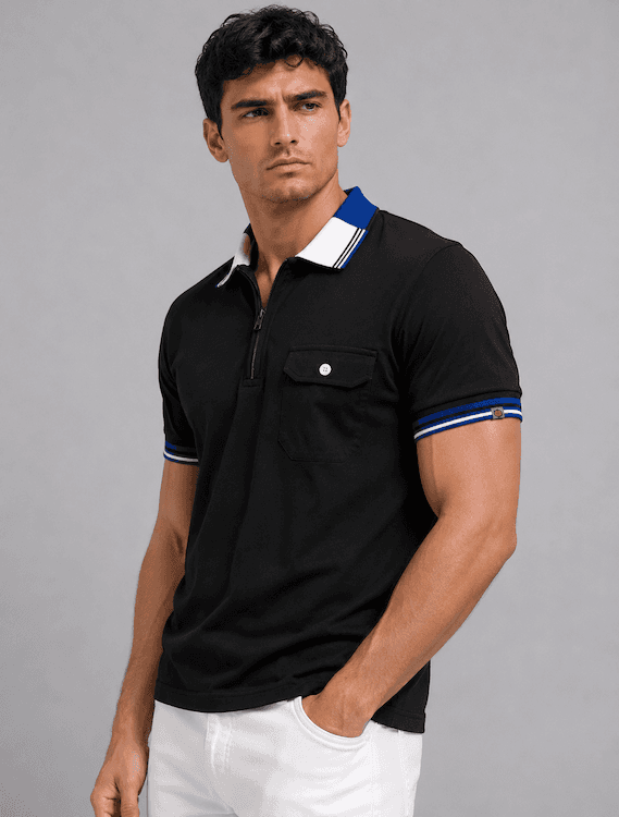 ODCC T02557 – Black Half-Zip Polo T-Shirt – photo 2