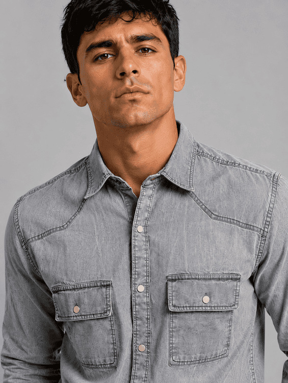 ODCC Men's Light Grey Denim Shirt with Matte Silver Press Buttons RN0050 – photo 5