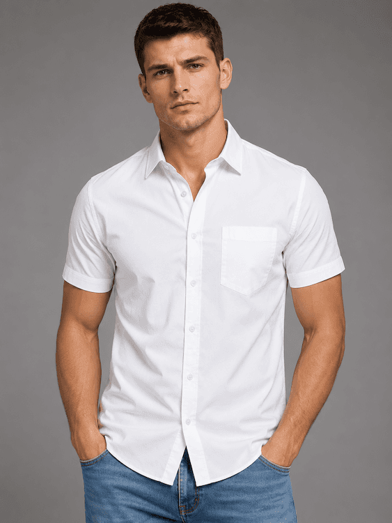 ODCC Men's WHITE Solid Half Sleeve Cotton Casual Shirt with Pocket – photo 1