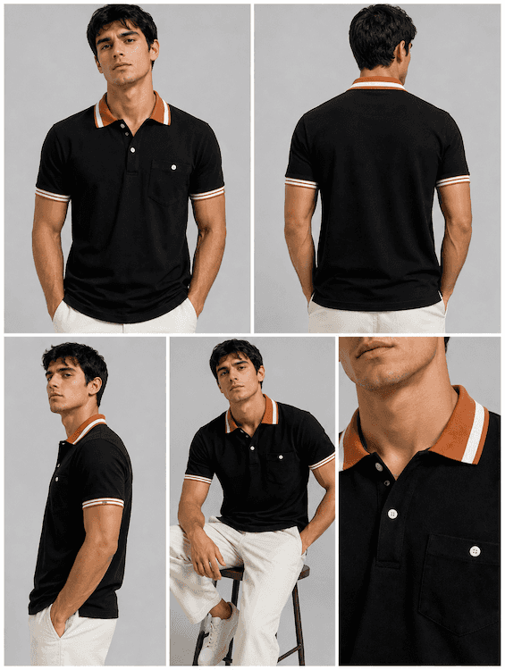 ODCC Men's Black Polo T-Shirt with Orange & White Striped Collar & Cuffs – T02555 – photo 6