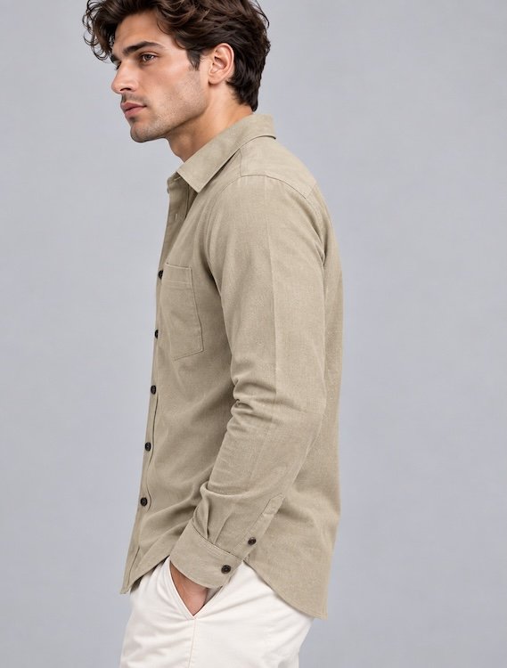 ODCC Men's Beige Plain Full Sleeve Cotton Shirt with Pocket YM0804 – photo 2