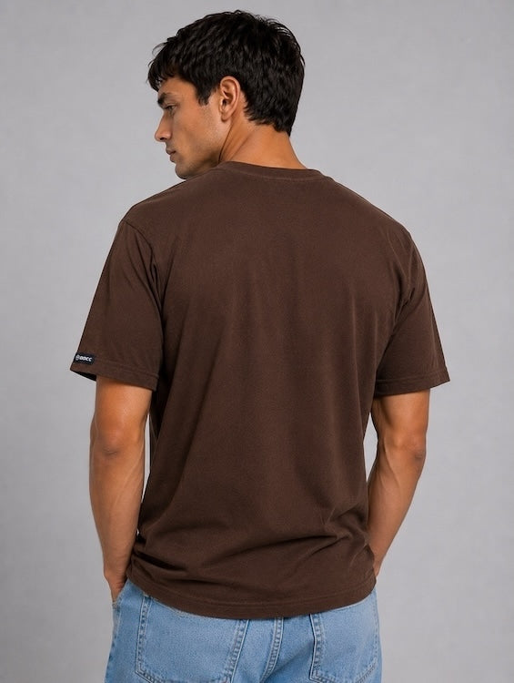 Men's Brown Typography Printed Round Neck T-Shirt | Regular Fit | ODCC – photo 5