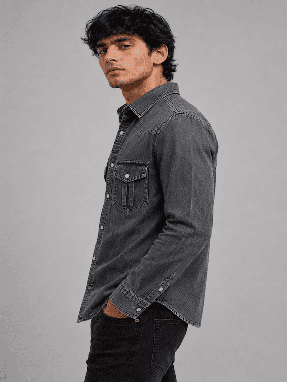 Men's Mid Black Denim Shirt | ODCC RN0052 – photo 3