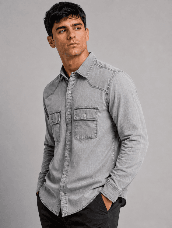 ODCC Men's Light Grey Denim Shirt with Matte Silver Press Buttons RN0050 – photo 2