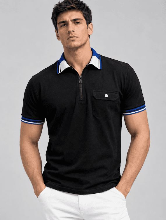 ODCC T02557 – Black Half-Zip Polo T-Shirt – photo 1