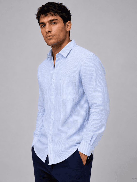 ODCC Sky Blue Textured Stripe Cotton Shirt RG1004 – photo 5