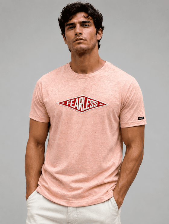 ODCC Fearless Printed Crew Neck Cotton Lycra T-Shirt for Men – Peach Melange – photo 1