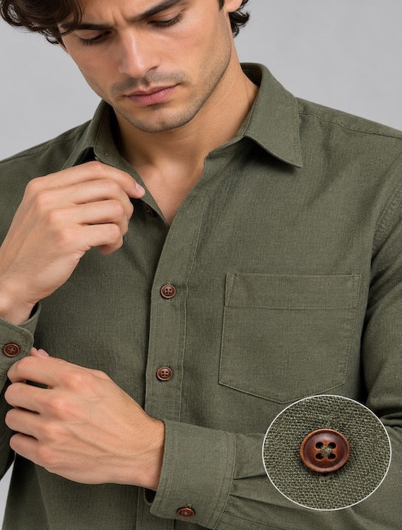 ODCC Men's Green Plain Full Sleeve Cotton Shirt with Chest Pocke YM0800 – photo 5
