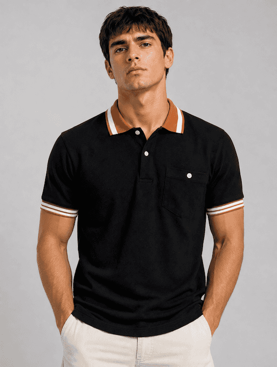 ODCC Men's Black Polo T-Shirt with Orange & White Striped Collar & Cuffs – T02555 – photo 1