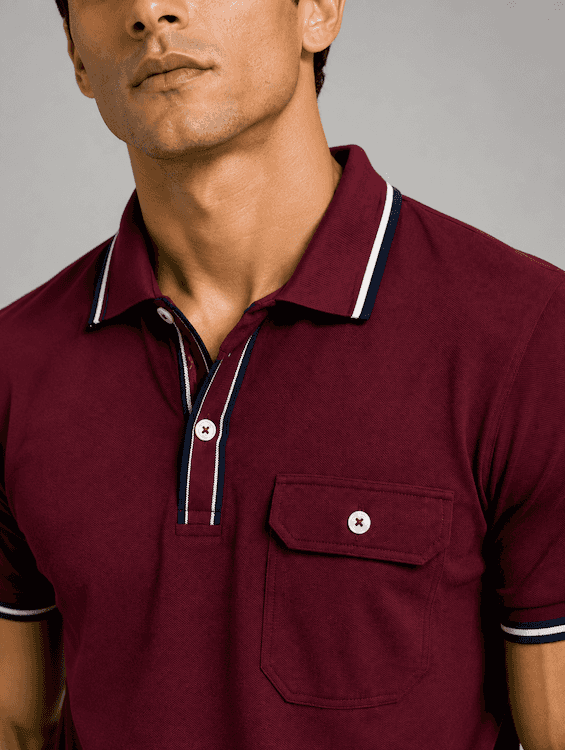 ODCC Men's Maroon Polo T-Shirt with Contrast Navy & White Collar & Cuffs – T02558 – photo 4