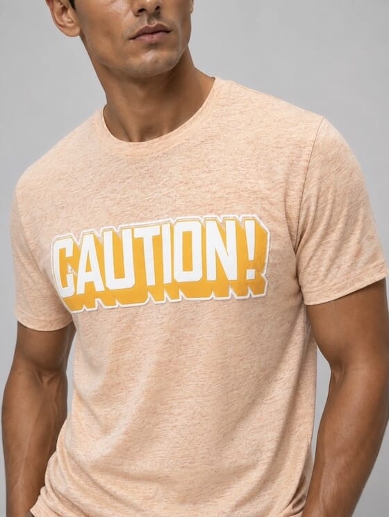 ODCC CAUTION! Printed Crew Neck Cotton Melange T-Shirt for Men – Peach Melange – photo 3