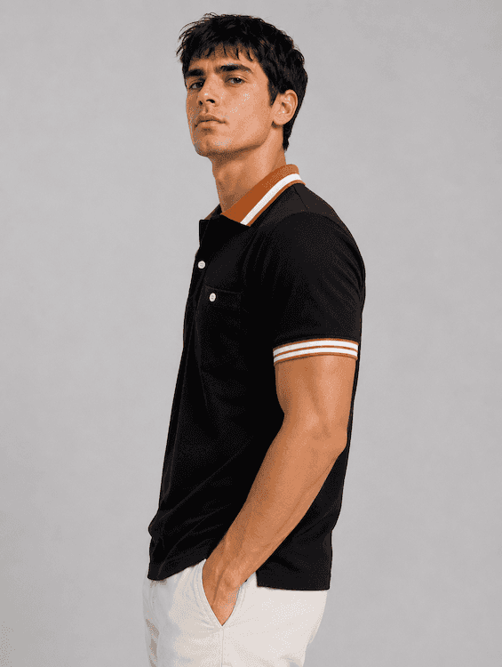 ODCC Men's Black Polo T-Shirt with Orange & White Striped Collar & Cuffs – T02555 – photo 2