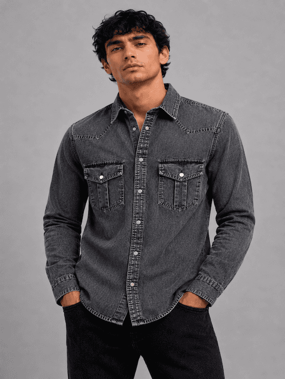 Men's Mid Black Denim Shirt | ODCC RN0052 – photo 1