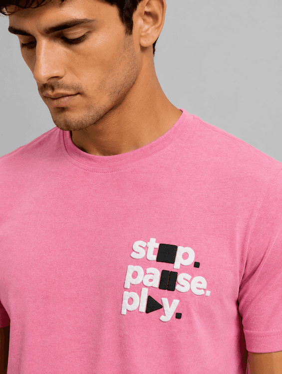 ODCC Men's Pink Melange Round Neck Cotton T-Shirt with Puff HD Print – T02539A – photo 4