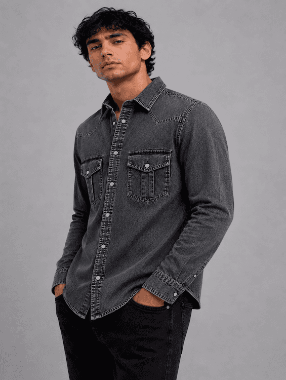 Men's Mid Black Denim Shirt | ODCC RN0052 – photo 2