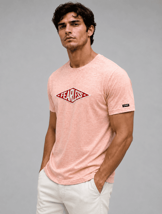 ODCC Fearless Printed Crew Neck Cotton Lycra T-Shirt for Men – Peach Melange – photo 2
