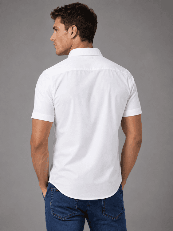 ODCC Men's WHITE Solid Half Sleeve Cotton Casual Shirt with Pocket – photo 6