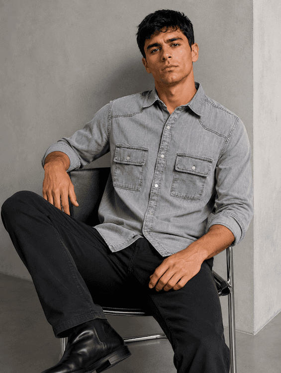 ODCC Men's Light Grey Denim Shirt with Matte Silver Press Buttons RN0050 – photo 6