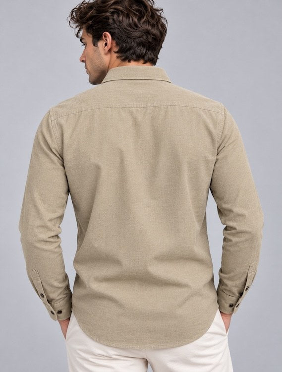 ODCC Men's Beige Plain Full Sleeve Cotton Shirt with Pocket YM0804 – photo 5