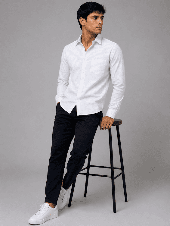 ODCC White Textured Stripe Cotton Shirt RG1003 – photo 7