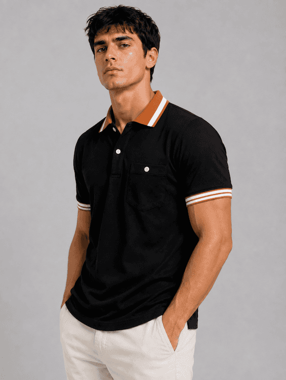 ODCC Men's Black Polo T-Shirt with Orange & White Striped Collar & Cuffs – T02555 – photo 3