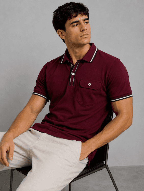 ODCC Men's Maroon Polo T-Shirt with Contrast Navy & White Collar & Cuffs – T02558 – photo 6