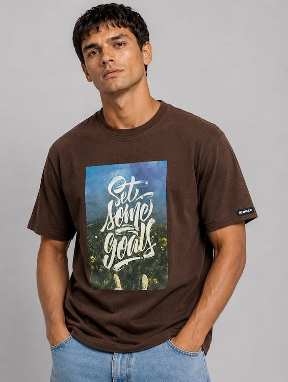 Men's Brown Typography Printed Round Neck T-Shirt | Regular Fit | ODCC – photo 1