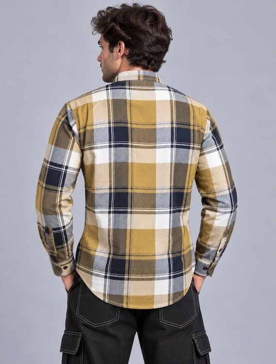 ODCC Men's Khaki & Black Checkered Full Sleeve Cotton Twill Shirt with Chest Pocket YM0805 – photo 6