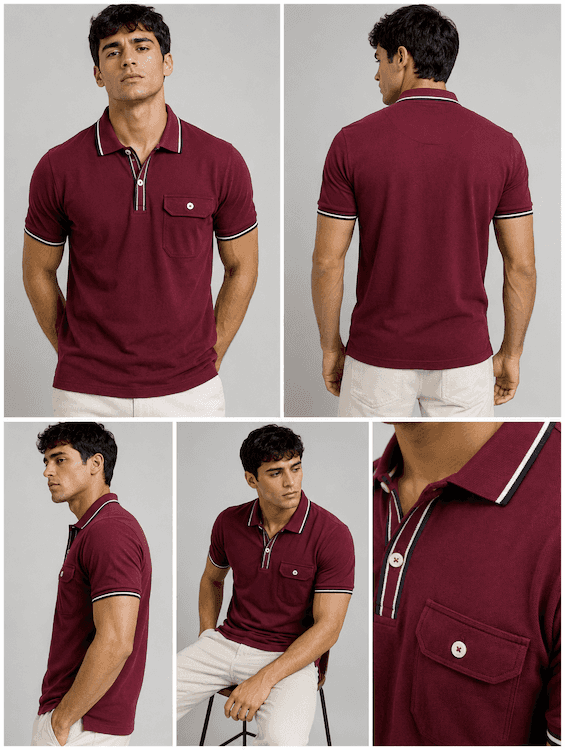 ODCC Men's Maroon Polo T-Shirt with Contrast Navy & White Collar & Cuffs – T02558 – photo 7