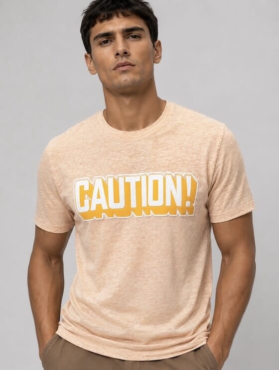 ODCC CAUTION! Printed Crew Neck Cotton Melange T-Shirt for Men – Peach Melange – photo 1