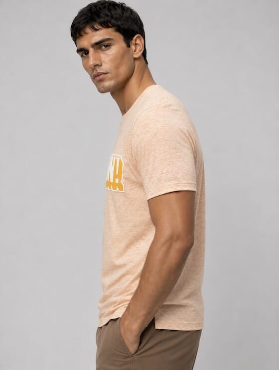 ODCC CAUTION! Printed Crew Neck Cotton Melange T-Shirt for Men – Peach Melange – photo 4
