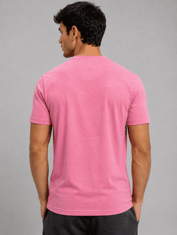 ODCC Men's Pink Melange Round Neck Cotton T-Shirt with Puff HD Print – T02539A – photo 6