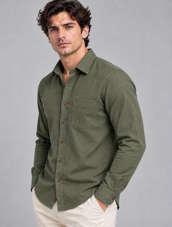 ODCC Men's Green Plain Full Sleeve Cotton Shirt with Chest Pocke YM0800 – photo 3