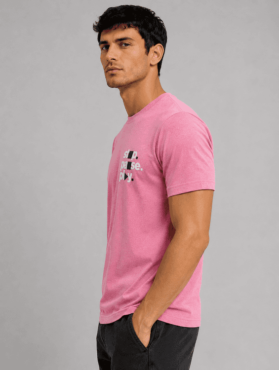 ODCC Men's Pink Melange Round Neck Cotton T-Shirt with Puff HD Print – T02539A – photo 3