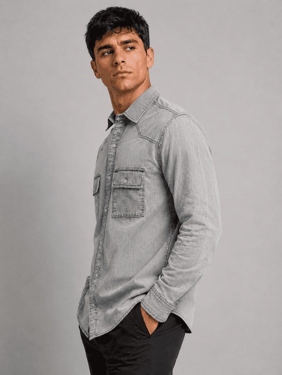 ODCC Men's Light Grey Denim Shirt with Matte Silver Press Buttons RN0050 – photo 4