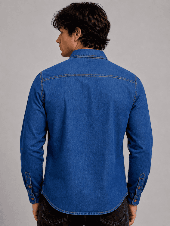 ODCC Men's Mid Blue Vintage Washed Denim Shirt with Brown Stitched Buttons RN0058 – photo 5