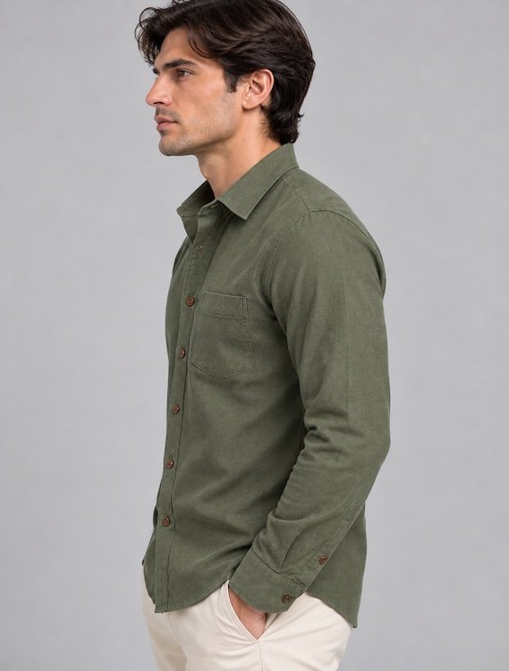 ODCC Men's Green Plain Full Sleeve Cotton Shirt with Chest Pocke YM0800 – photo 2
