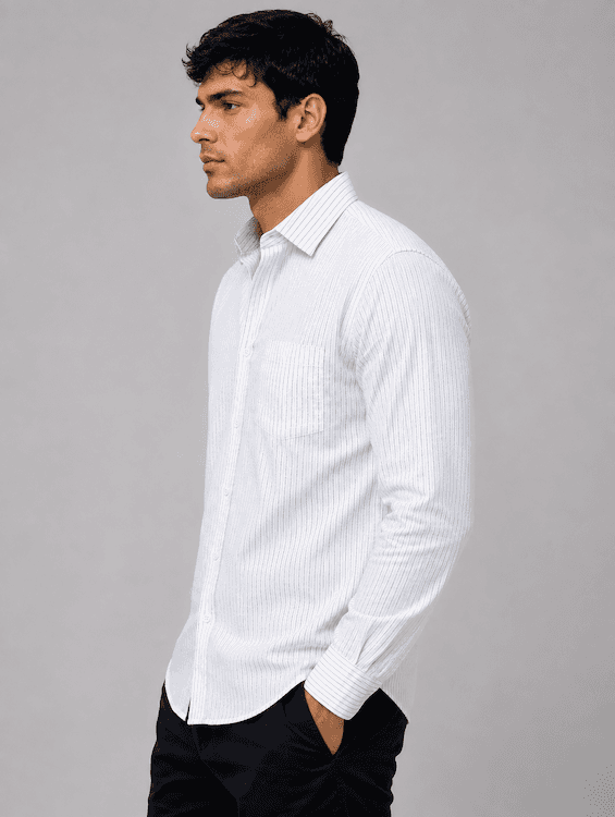 ODCC White Textured Stripe Cotton Shirt RG1003 – photo 3