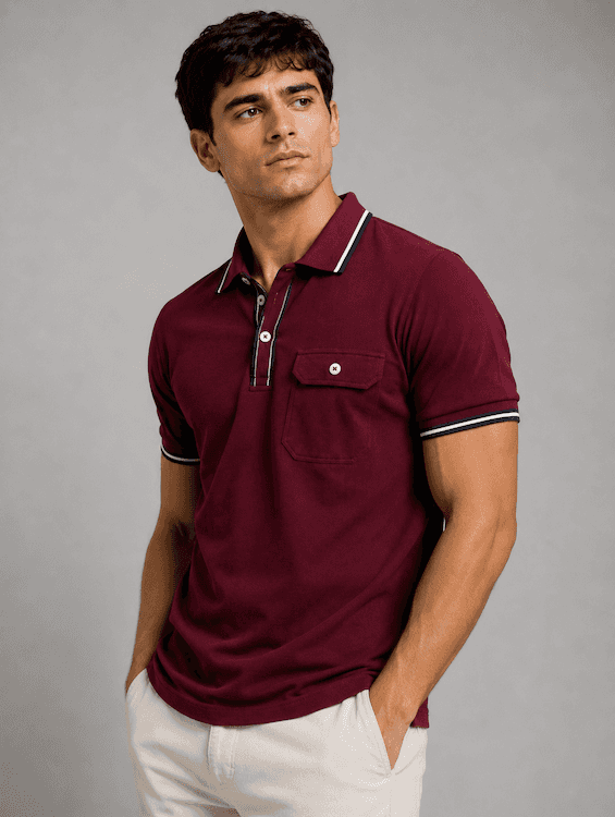 ODCC Men's Maroon Polo T-Shirt with Contrast Navy & White Collar & Cuffs – T02558 – photo 2