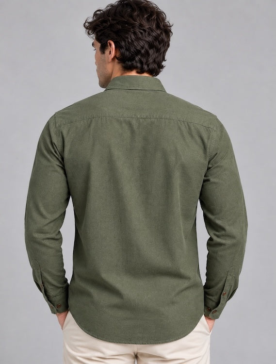 ODCC Men's Green Plain Full Sleeve Cotton Shirt with Chest Pocke YM0800 – photo 6