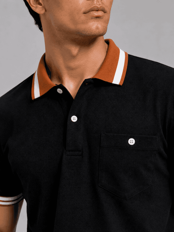 ODCC Men's Black Polo T-Shirt with Orange & White Striped Collar & Cuffs – T02555 – photo 4