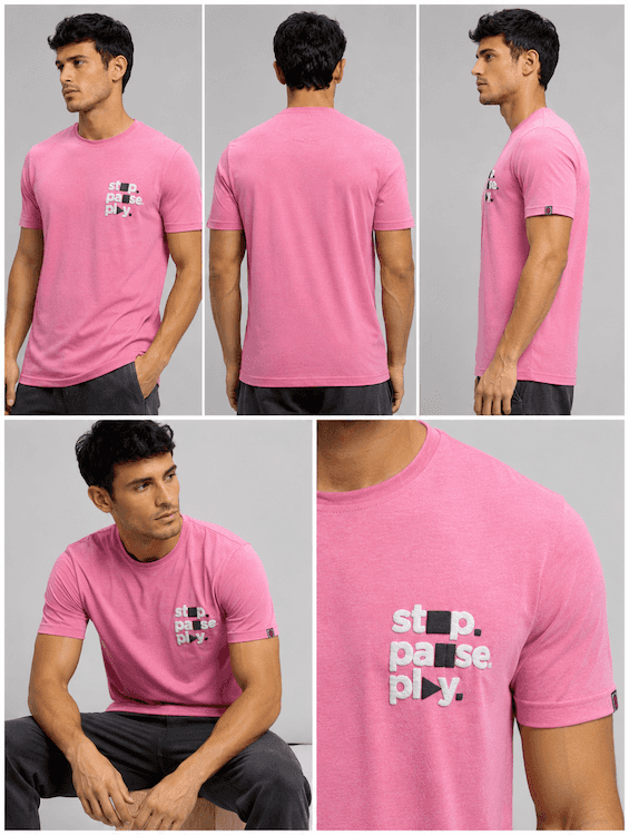 ODCC Men's Pink Melange Round Neck Cotton T-Shirt with Puff HD Print – T02539A – photo 7