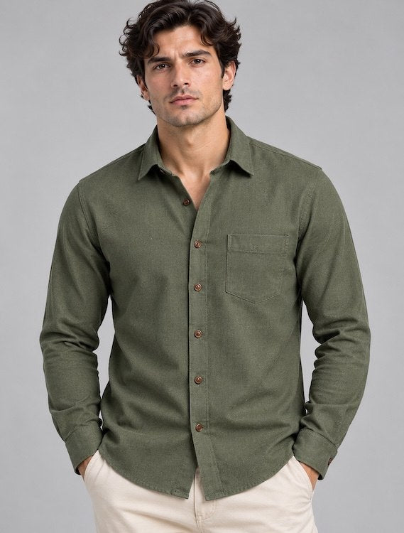 ODCC Men's Green Plain Full Sleeve Cotton Shirt with Chest Pocke YM0800 – photo 1