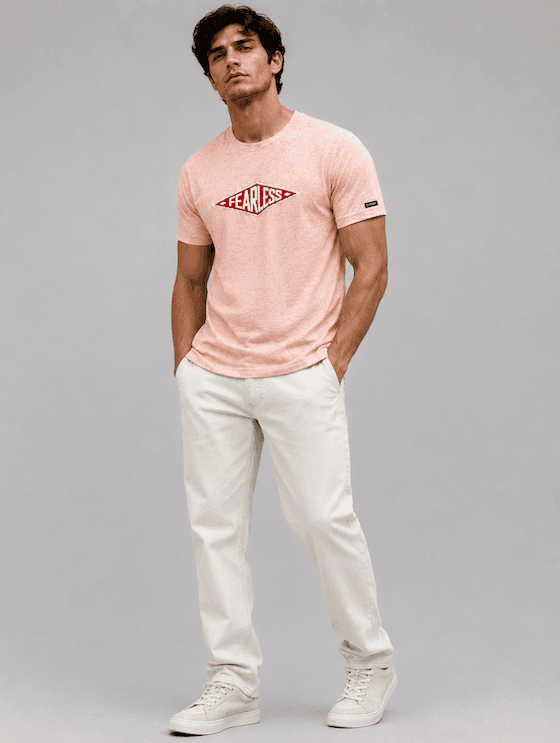 ODCC Fearless Printed Crew Neck Cotton Lycra T-Shirt for Men – Peach Melange – photo 5