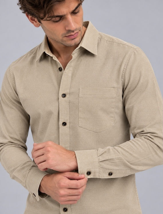 ODCC Men's Beige Plain Full Sleeve Cotton Shirt with Pocket YM0804 – photo 3