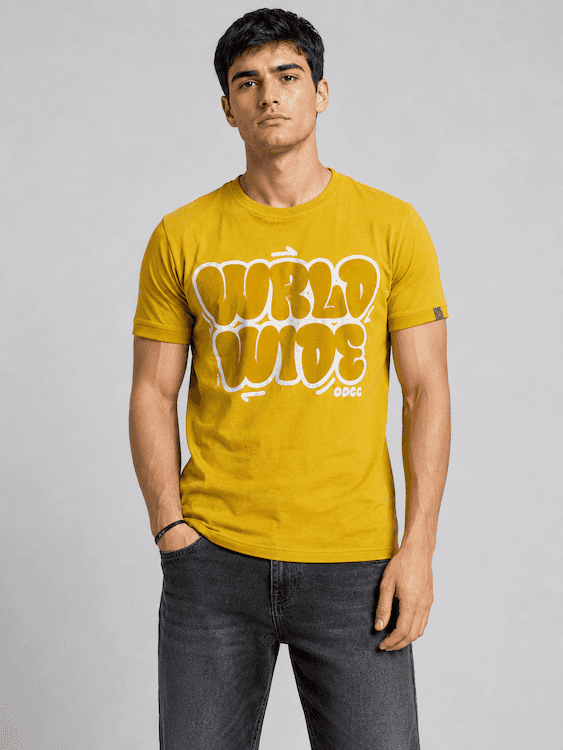 ODCC Mustard Yellow World Wide Graphic Printed T-Shirt T02564 – photo 1