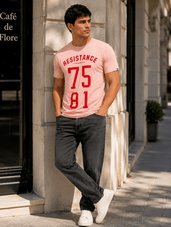 ODCC Resistance 7581 Printed Pink Melange Cotton Round Neck T-Shirt for Men – photo 6
