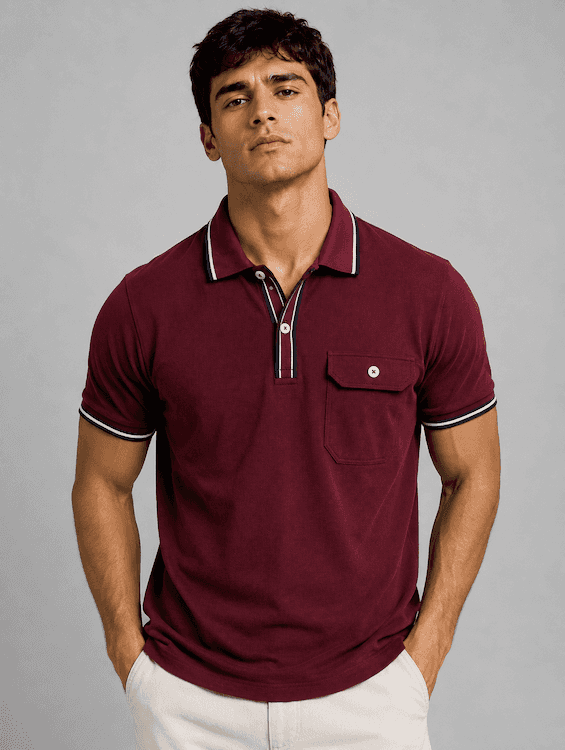 ODCC Men's Maroon Polo T-Shirt with Contrast Navy & White Collar & Cuffs – T02558 – photo 1