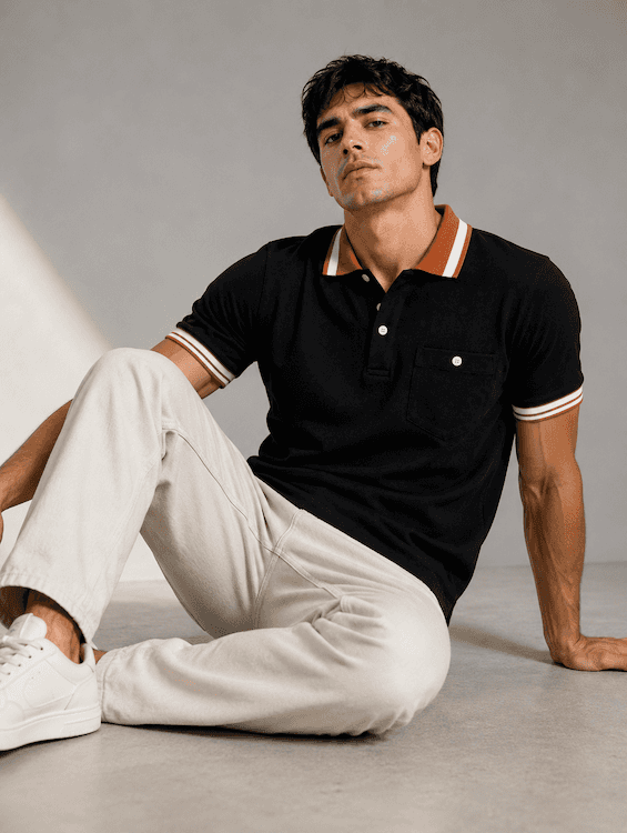 ODCC Men's Black Polo T-Shirt with Orange & White Striped Collar & Cuffs – T02555 – photo 5