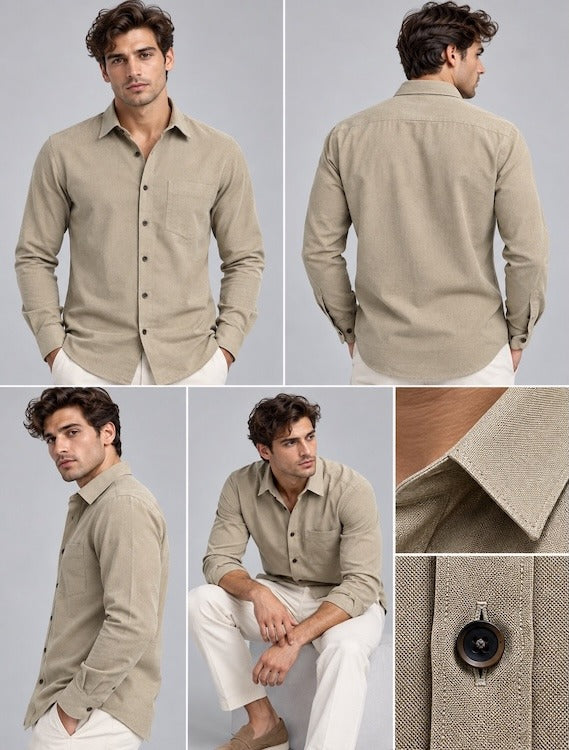 ODCC Men's Beige Plain Full Sleeve Cotton Shirt with Pocket YM0804 – photo 6
